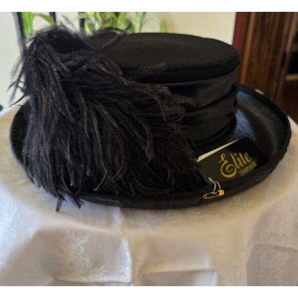 NWT‎ Elite Champagne black sun hat, whimsical ribbon and feathers main image 8